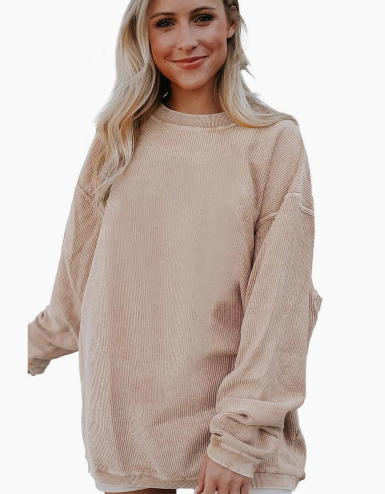 Apricot Ribbed Corded Oversized Sweatshirt