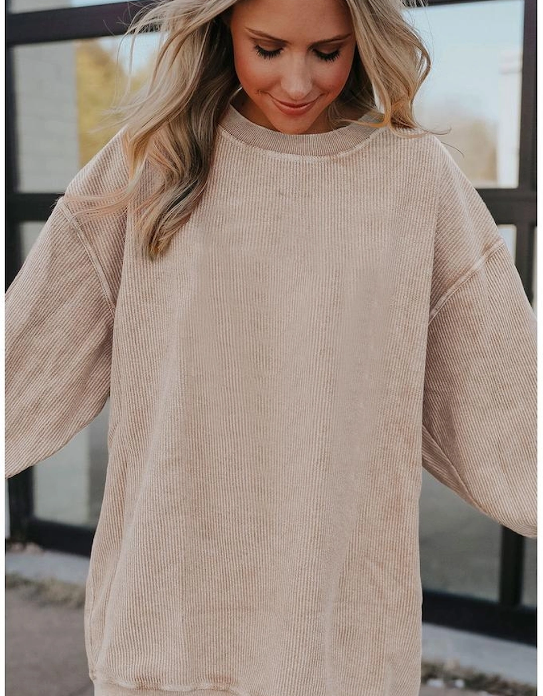 Apricot Ribbed Corded Oversized Sweatshirt, 7 of 6