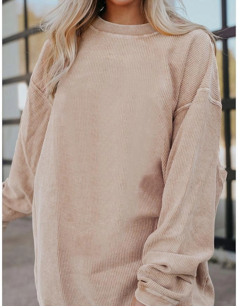 Apricot Ribbed Corded Oversized Sweatshirt