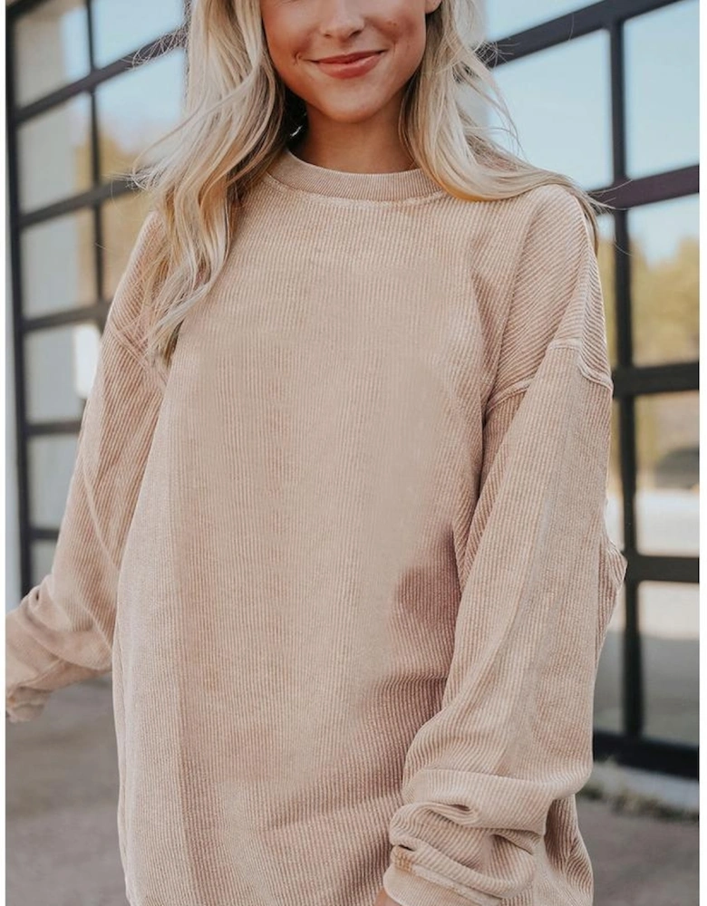 Apricot Ribbed Corded Oversized Sweatshirt