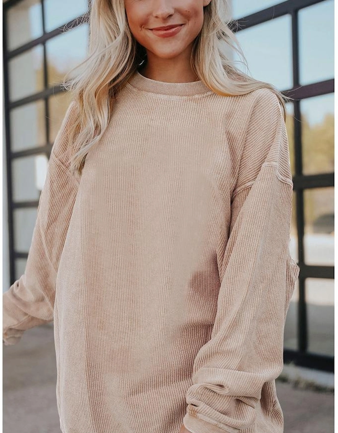 Apricot Ribbed Corded Oversized Sweatshirt
