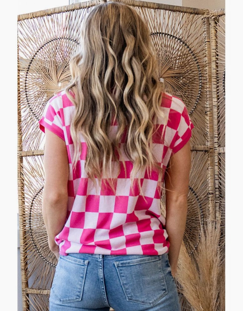 Rose Check Pattern Cap Sleeve Knitted Sweater