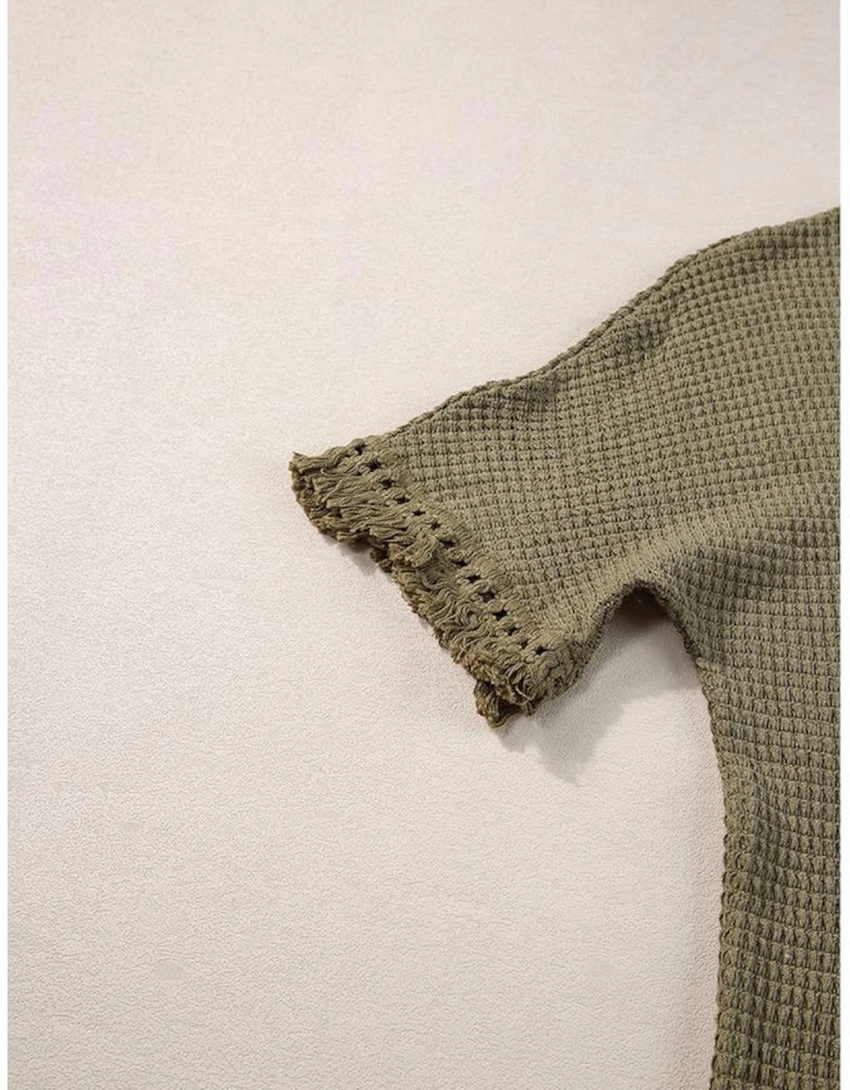 Laurel Green Fringe Trim Textured Short Two Piece Set