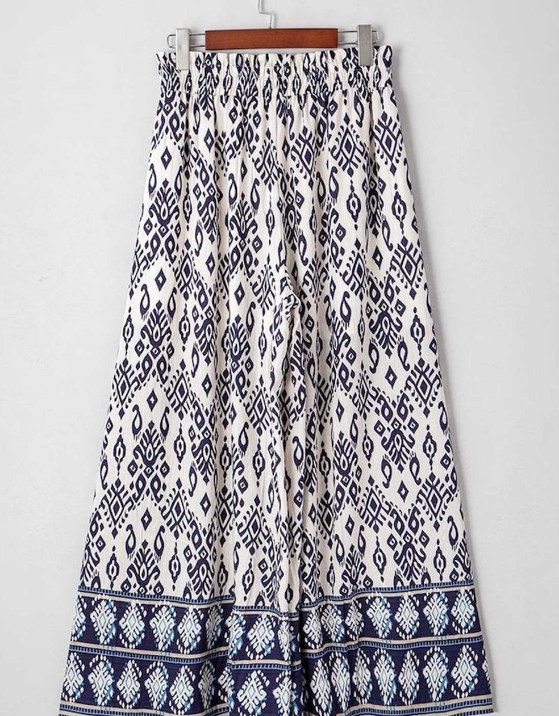 Blue Boho Pattern Print High Waist Wide Leg Loose Pants