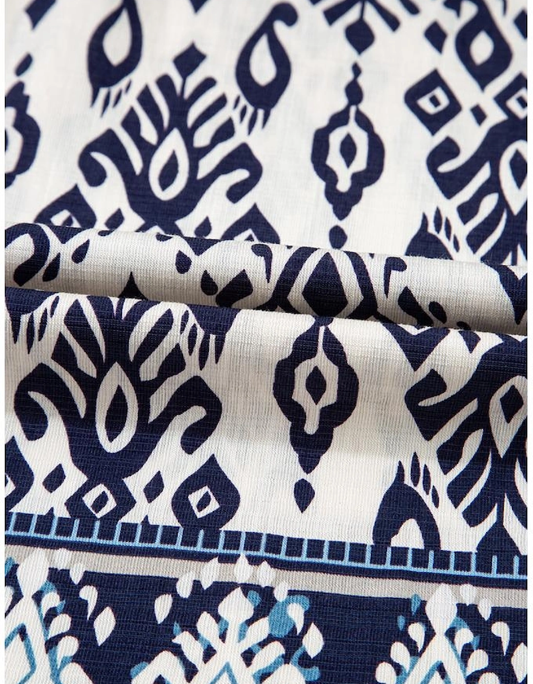 Blue Boho Pattern Print High Waist Wide Leg Loose Pants