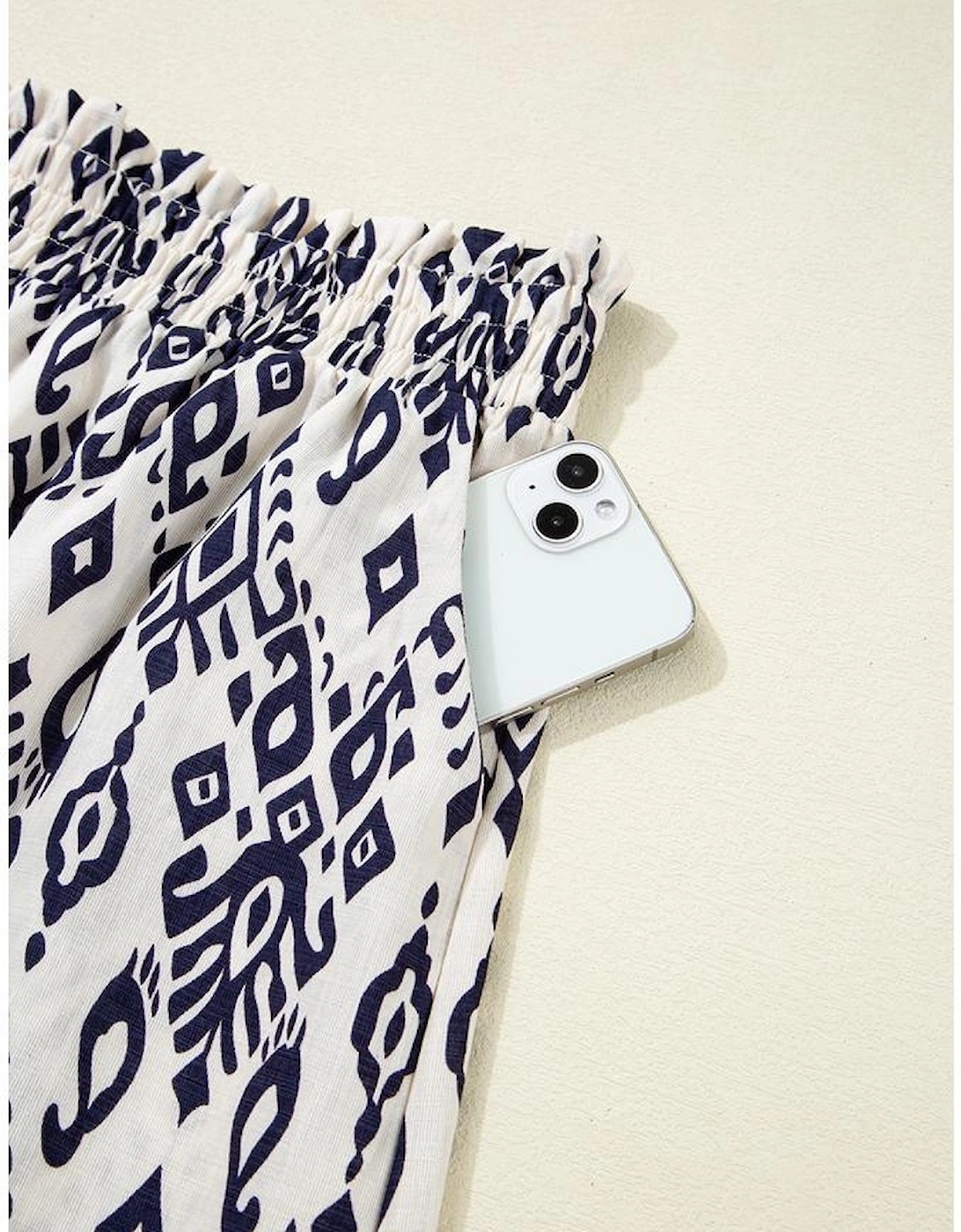 Blue Boho Pattern Print High Waist Wide Leg Loose Pants