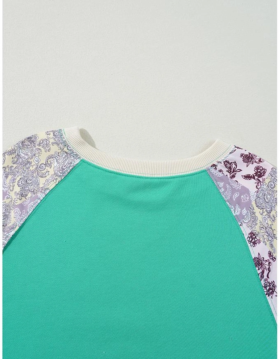 Sky Blue Plus Size Plaid Floral Patchwork Raglan Sleeve Sweatshirt