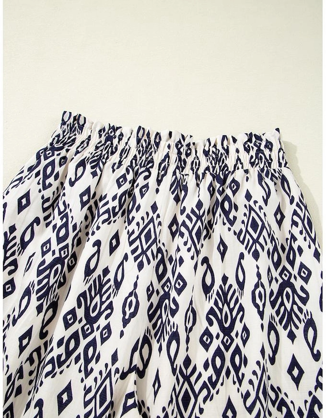 Blue Boho Pattern Print High Waist Wide Leg Loose Pants