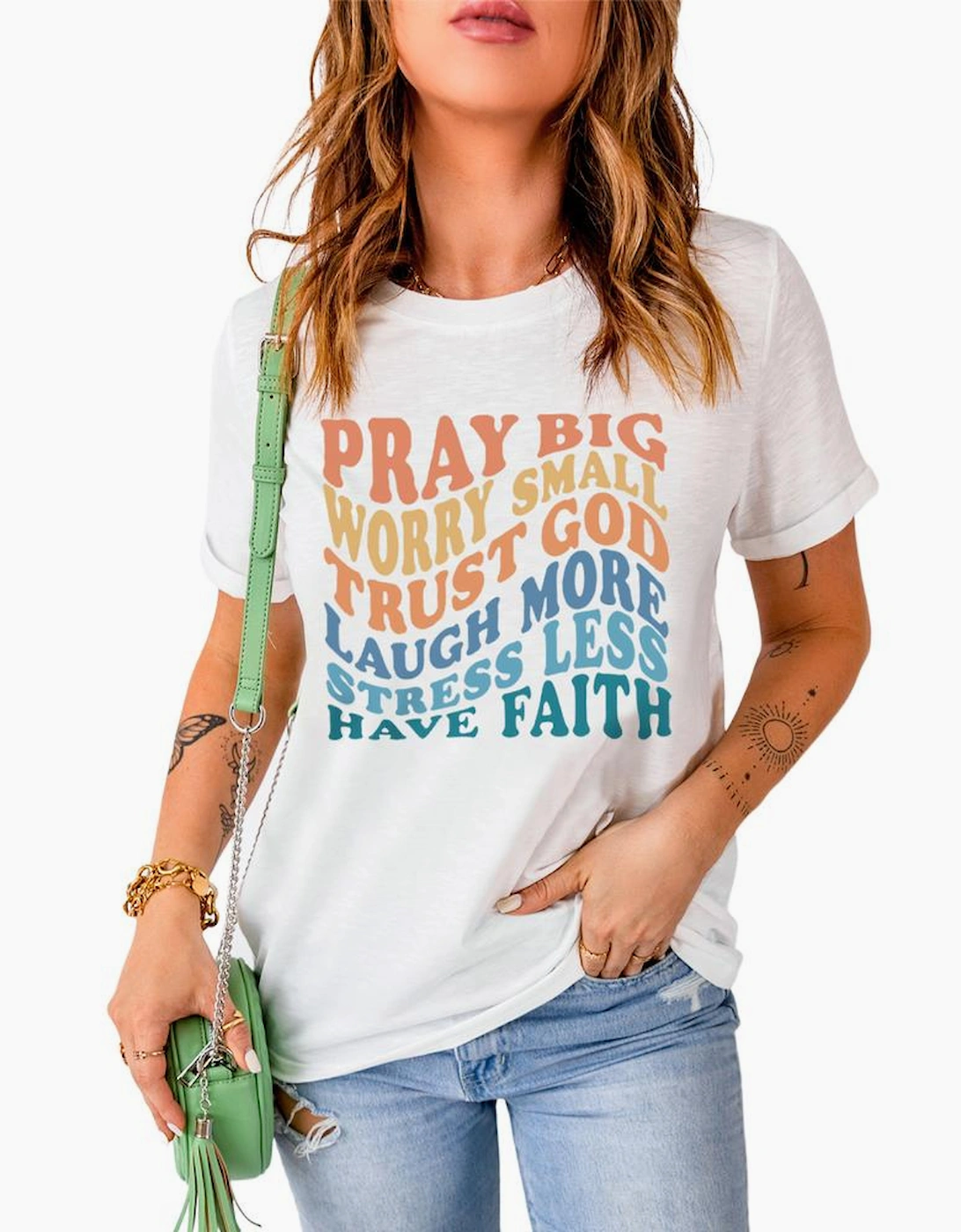 White Have Faith Inspired Words Print T Shirt