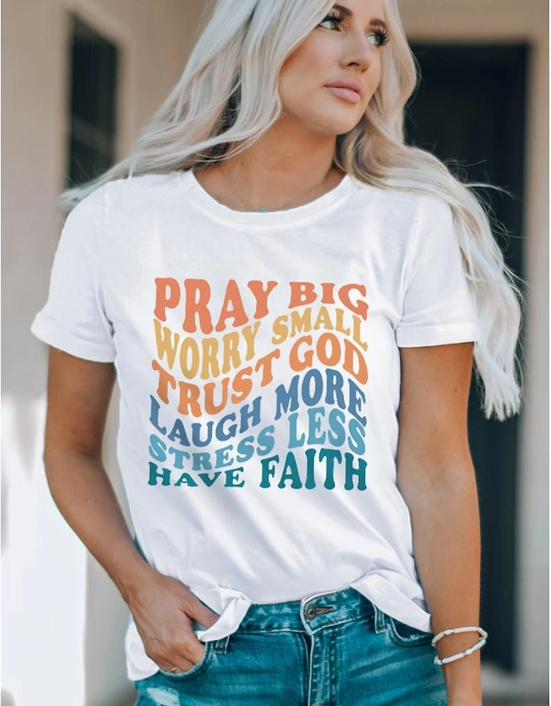 White Have Faith Inspired Words Print T Shirt