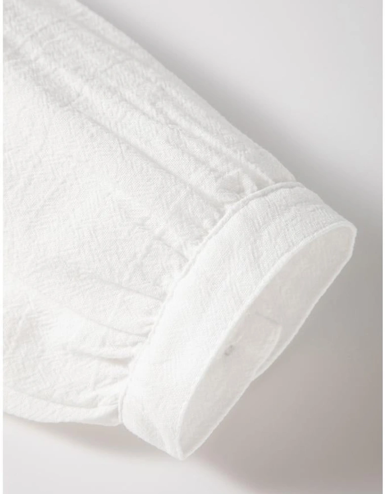 White Geometric Embroidered Long Sleeve Buttoned Blouse