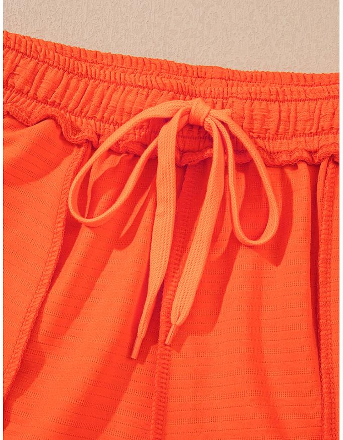Orange Textured V Neck T Shirt and Shorts Set