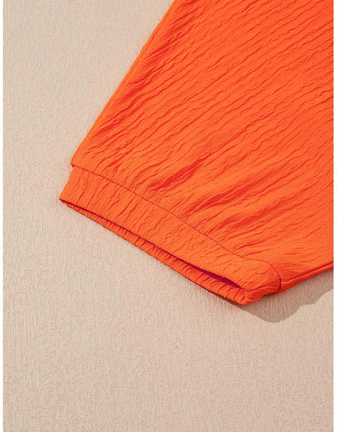 Orange Textured V Neck T Shirt and Shorts Set