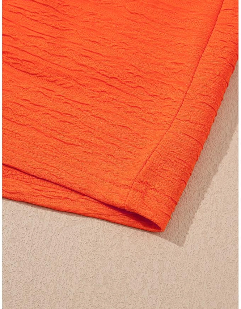 Orange Textured V Neck T Shirt and Shorts Set
