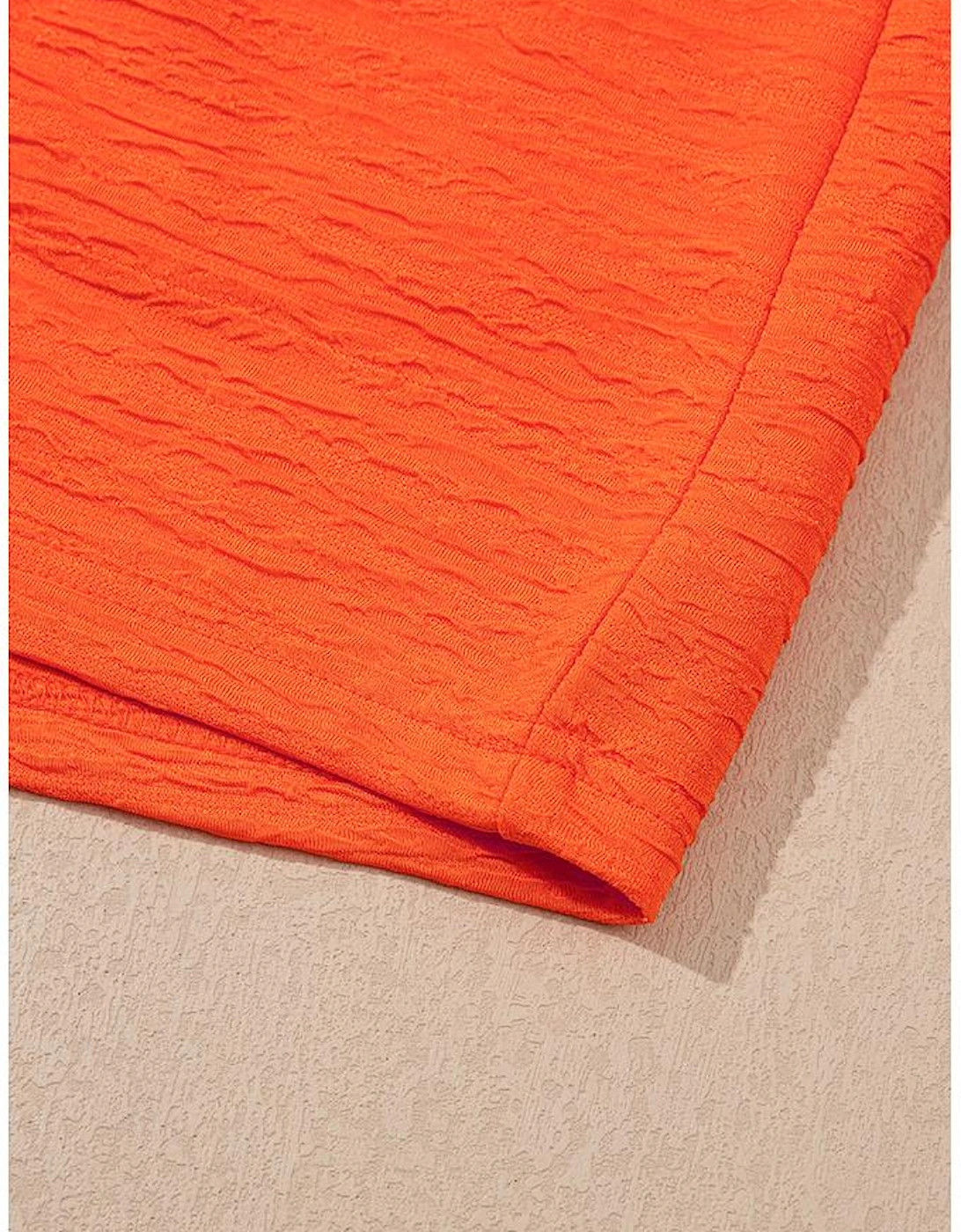 Orange Textured V Neck T Shirt and Shorts Set