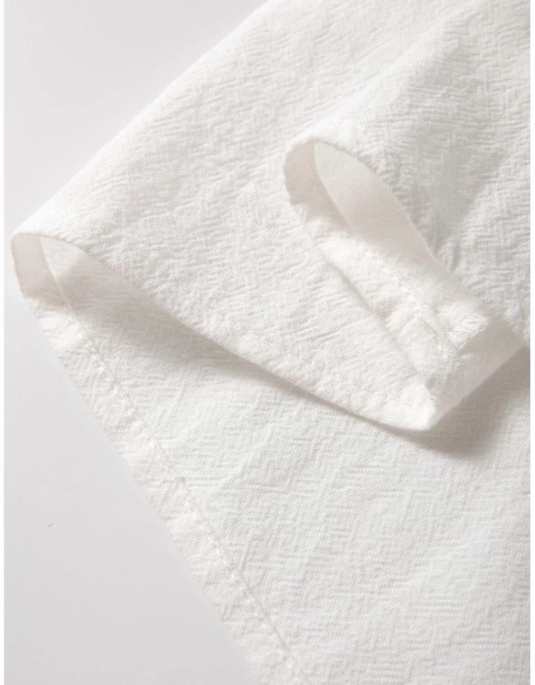 White Geometric Embroidered Long Sleeve Buttoned Blouse