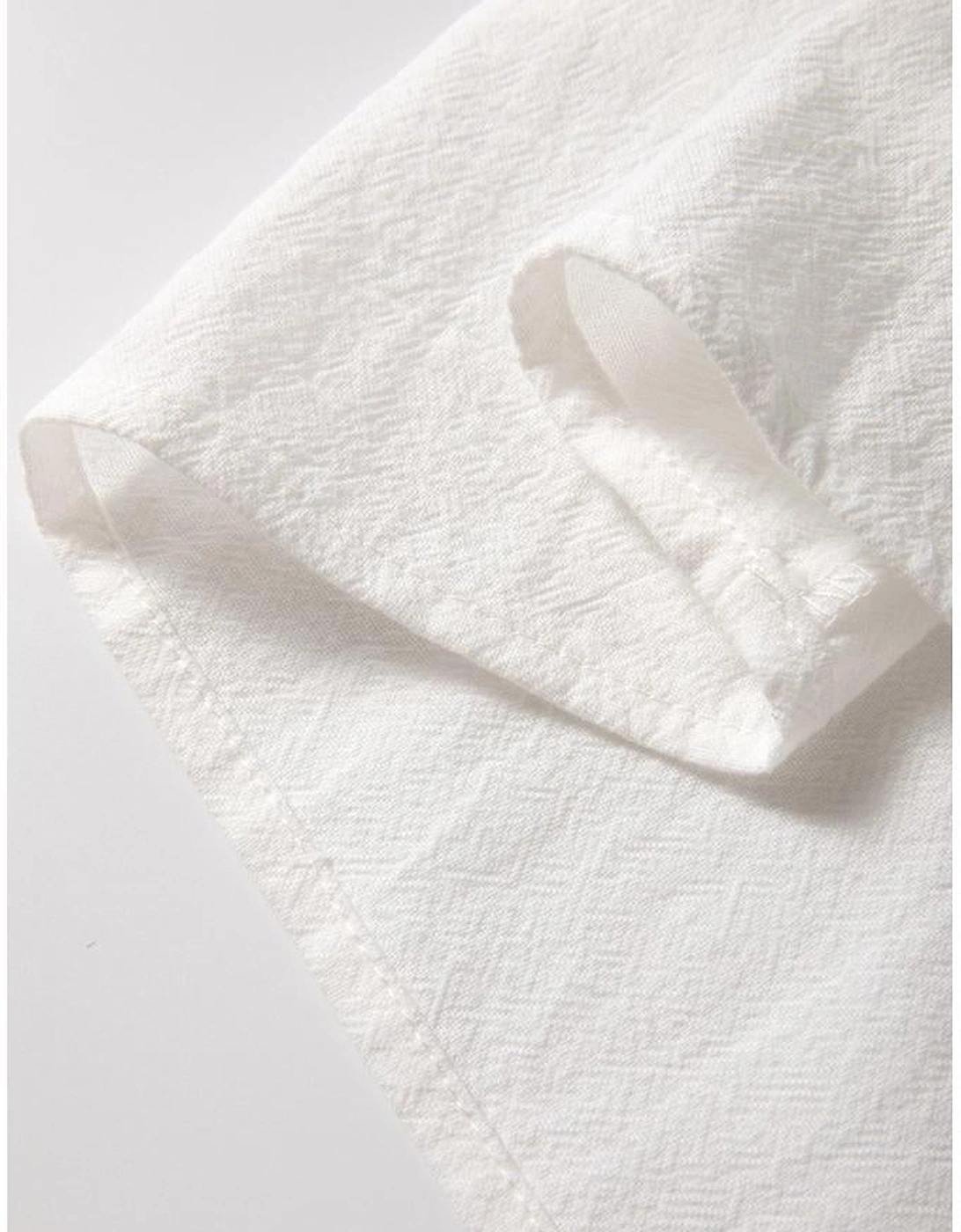 White Geometric Embroidered Long Sleeve Buttoned Blouse