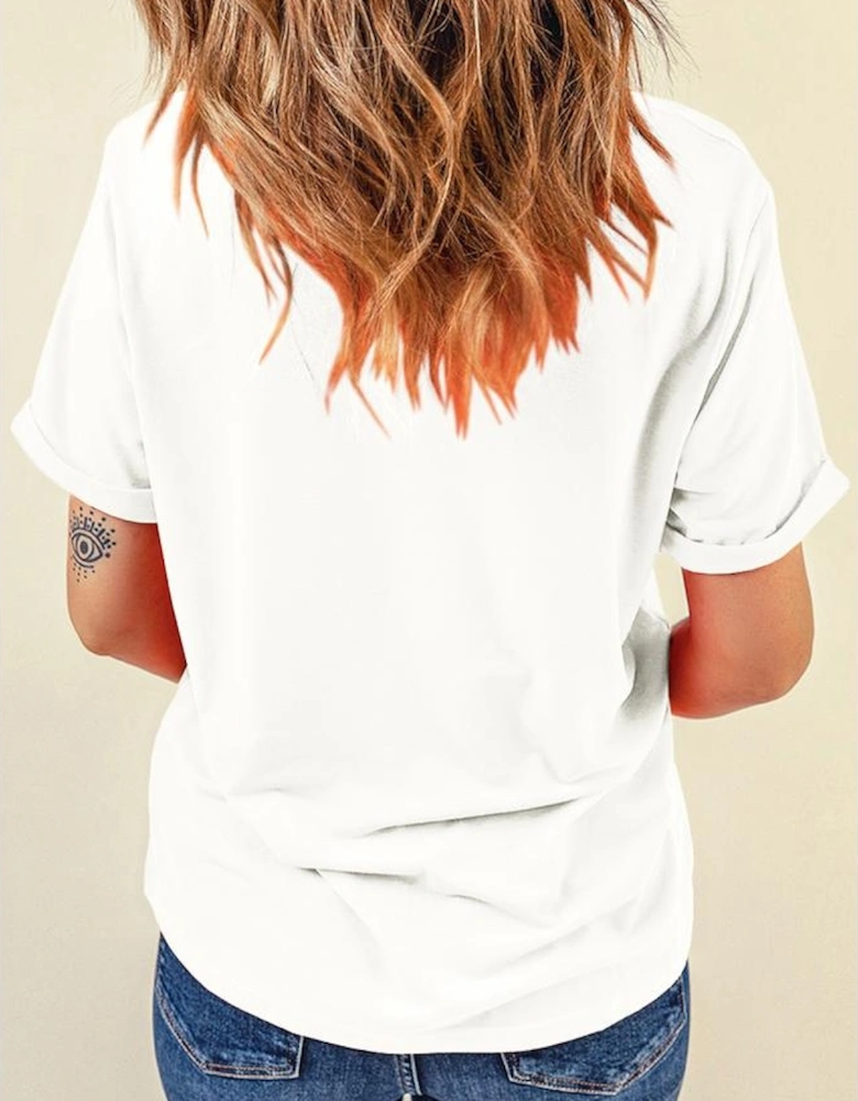 White Thanksgiving Slogan Print Crew Neck T Shirt