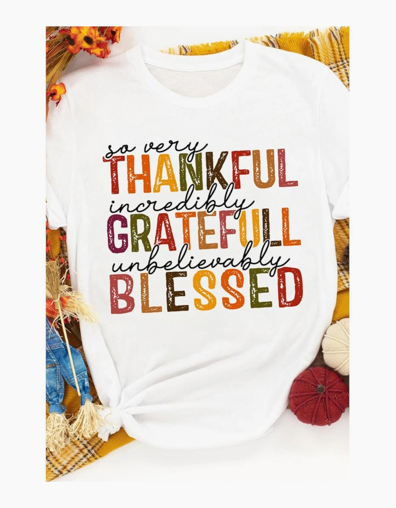 White Thanksgiving Slogan Print Crew Neck T Shirt