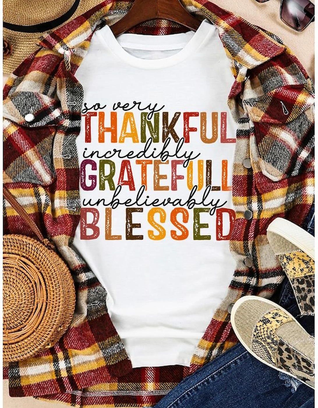 White Thanksgiving Slogan Print Crew Neck T Shirt