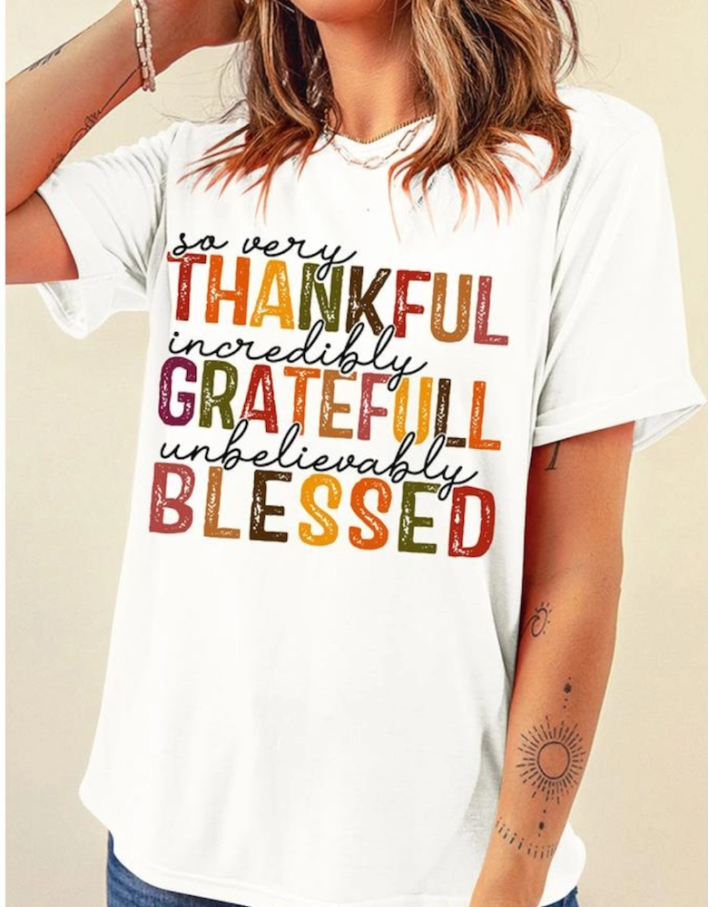 White Thanksgiving Slogan Print Crew Neck T Shirt