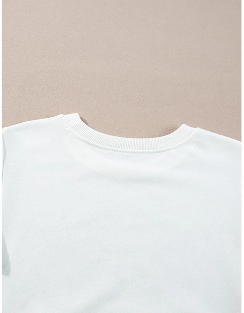 White French Terry Color Block Long Sleeve Top