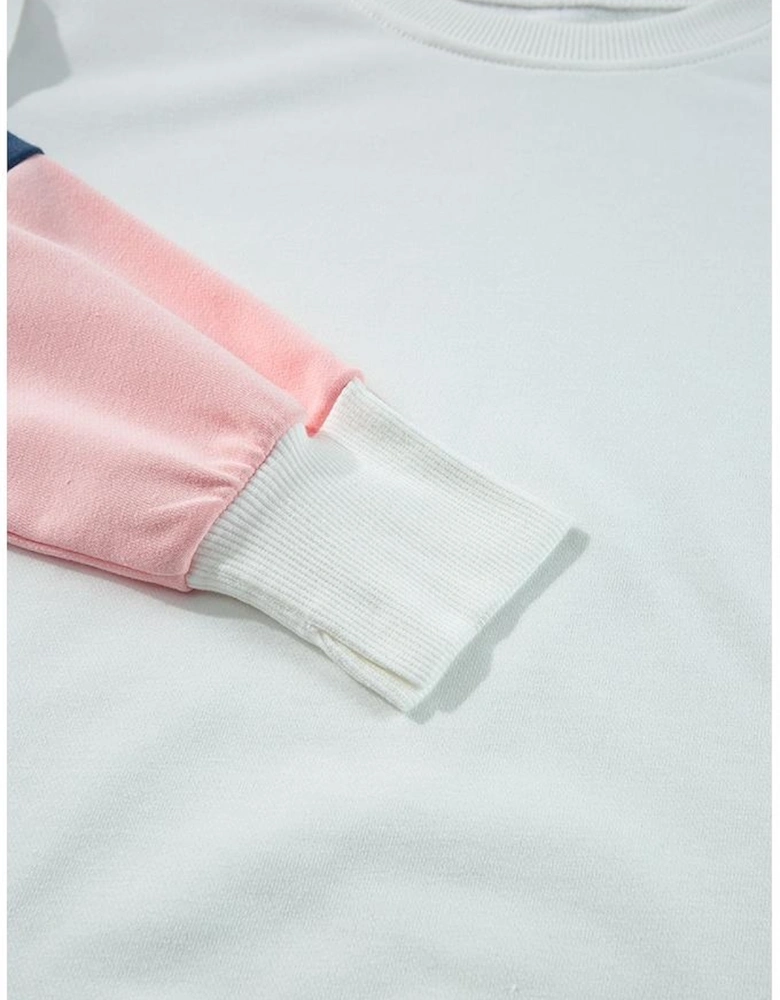 White French Terry Color Block Long Sleeve Top