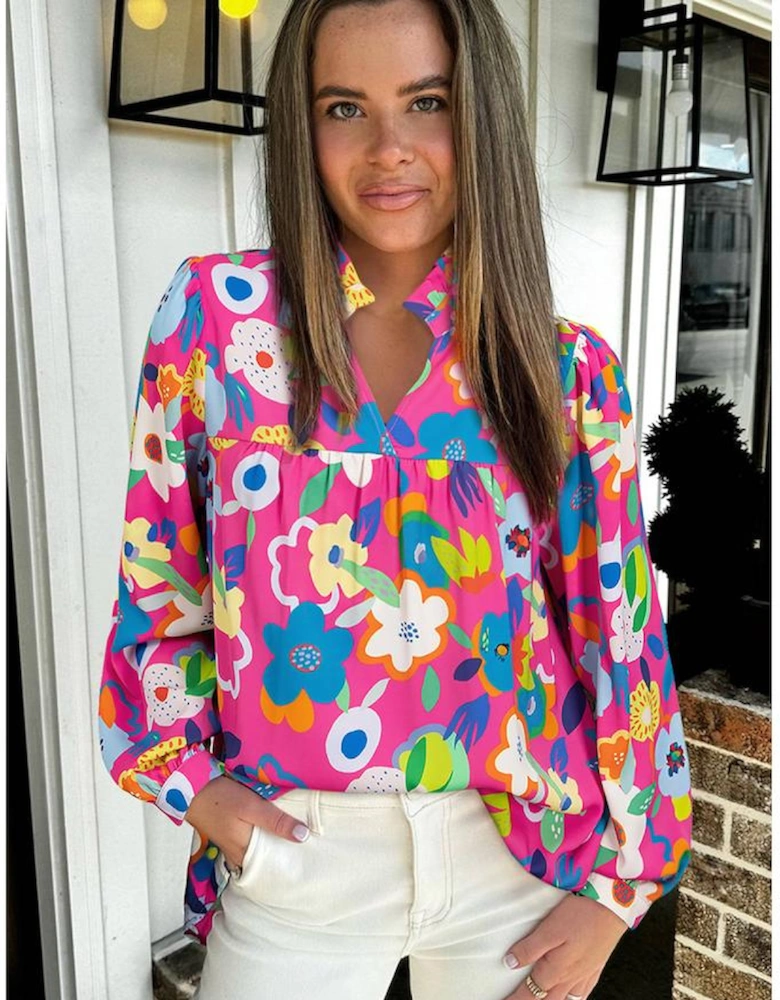 Rose Flower Bomb V Neck Blouse