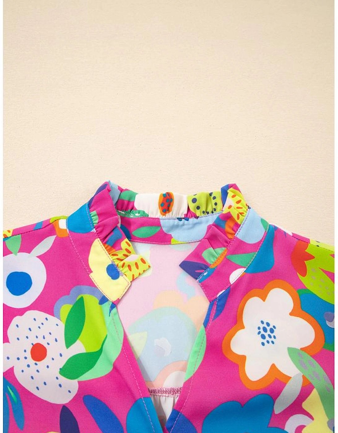 Rose Flower Bomb V Neck Blouse