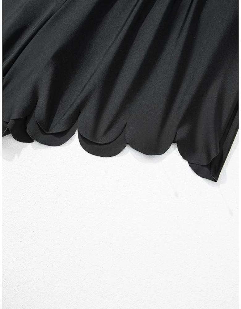 Black Scalloped Trim Beach Shorts