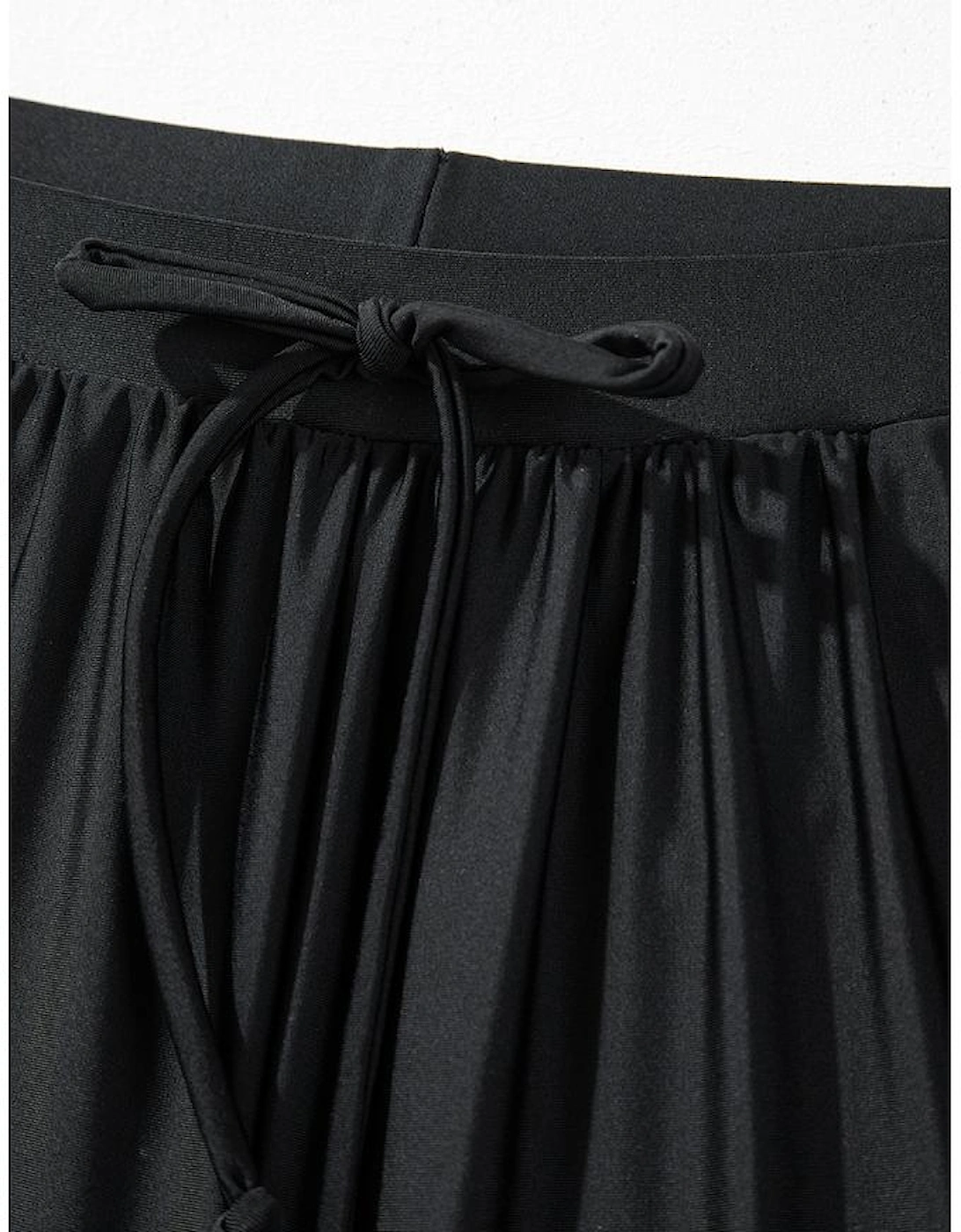 Black Scalloped Trim Beach Shorts