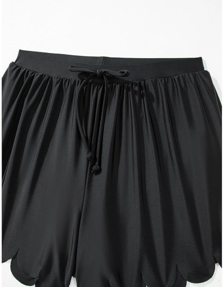 Black Scalloped Trim Beach Shorts