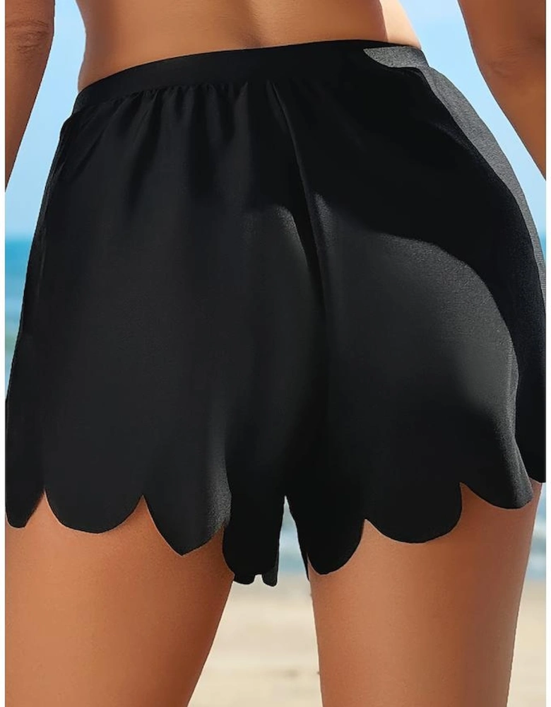 Black Scalloped Trim Beach Shorts
