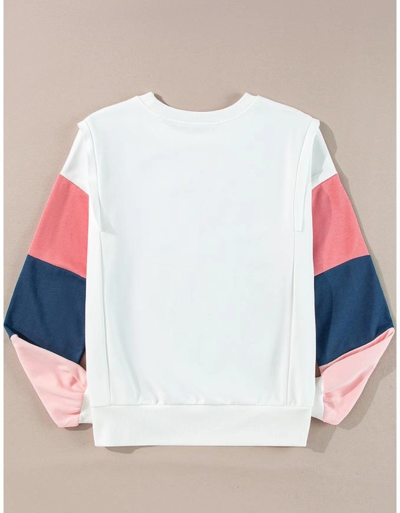 White French Terry Color Block Long Sleeve Top