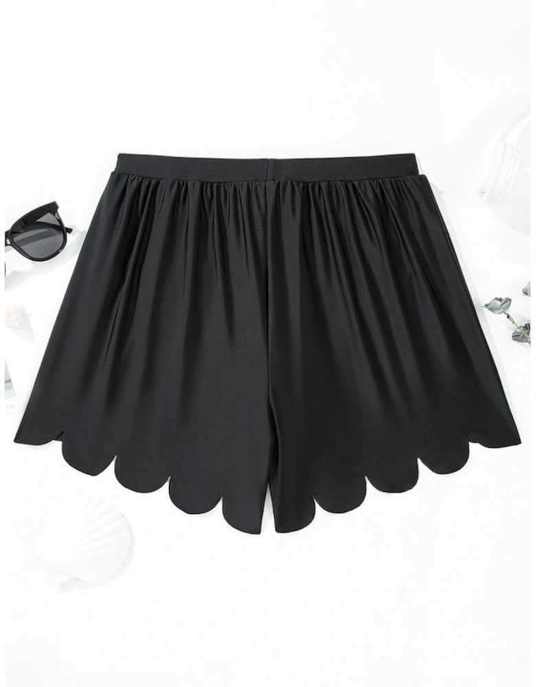 Black Scalloped Trim Beach Shorts