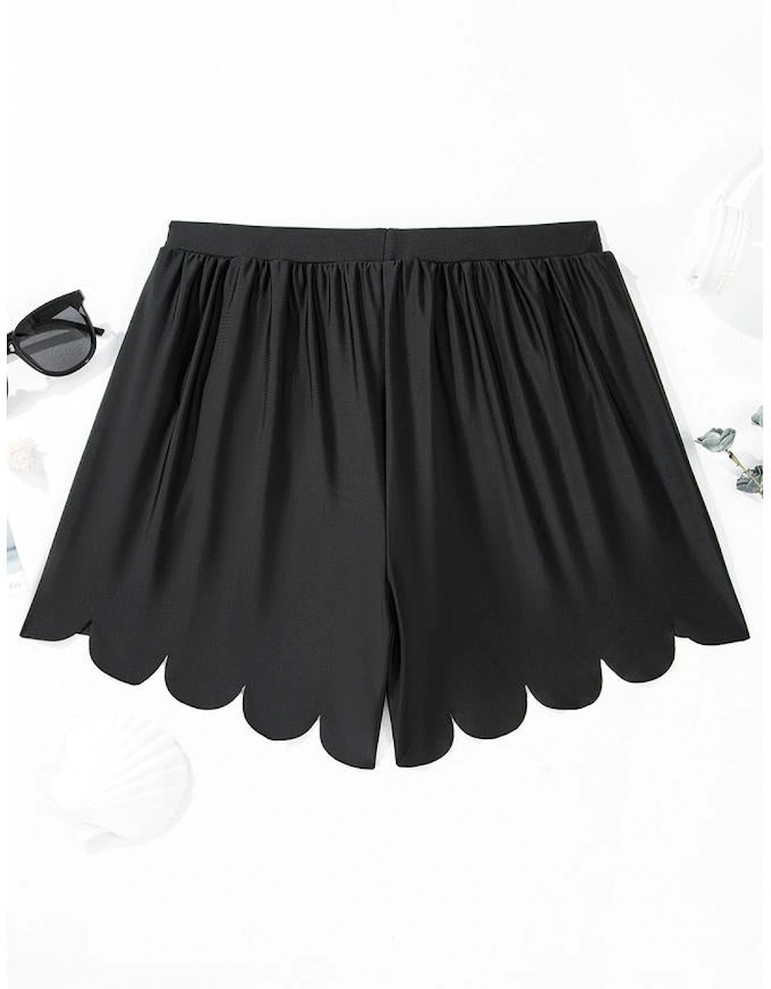 Black Scalloped Trim Beach Shorts