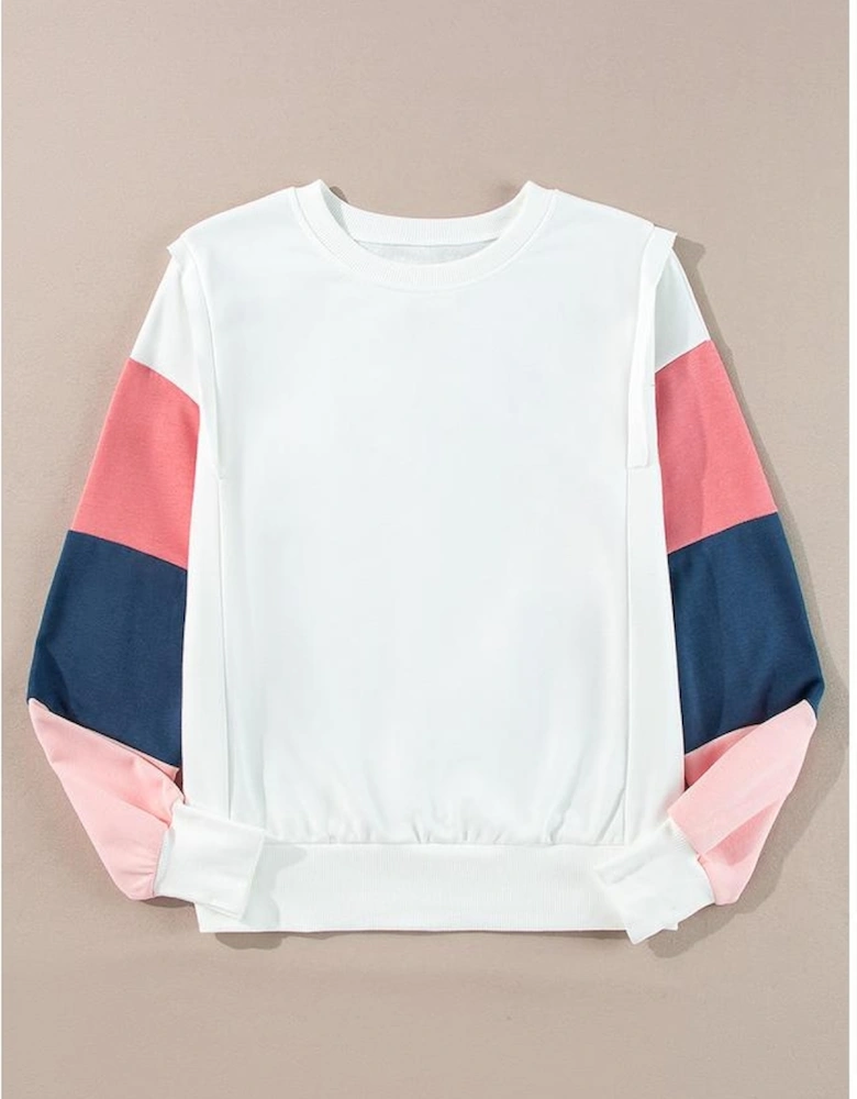White French Terry Color Block Long Sleeve Top