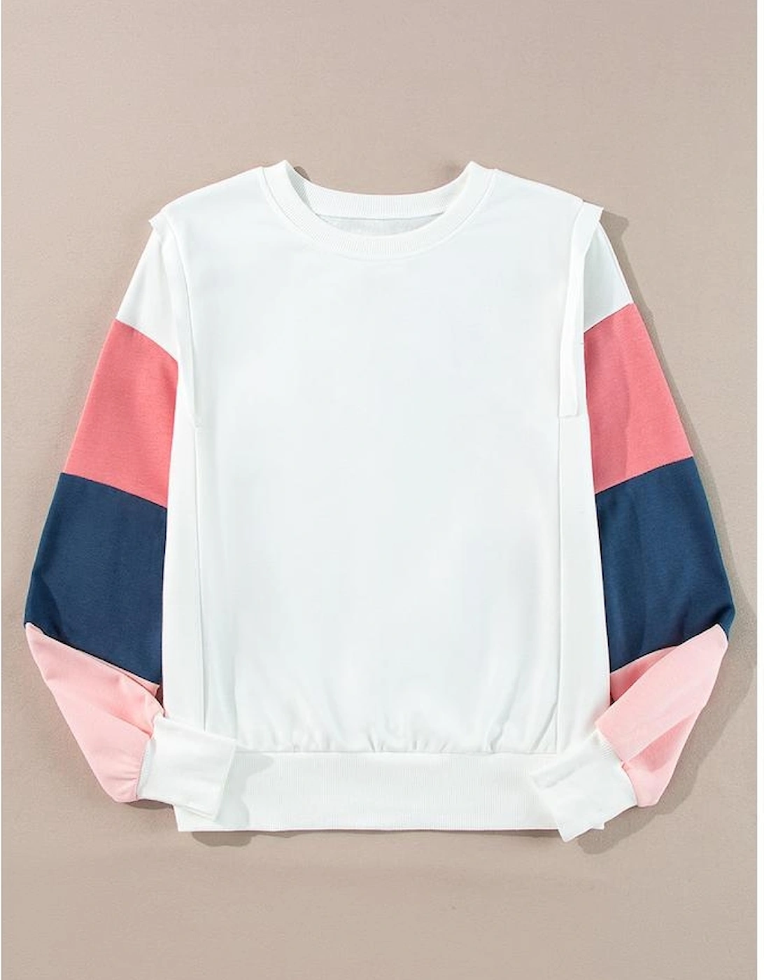 White French Terry Color Block Long Sleeve Top