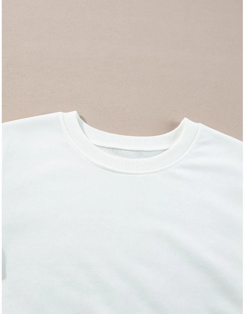 White French Terry Color Block Long Sleeve Top