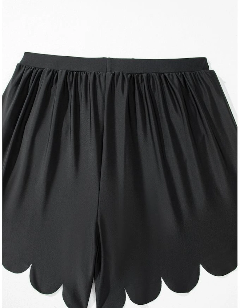 Black Scalloped Trim Beach Shorts