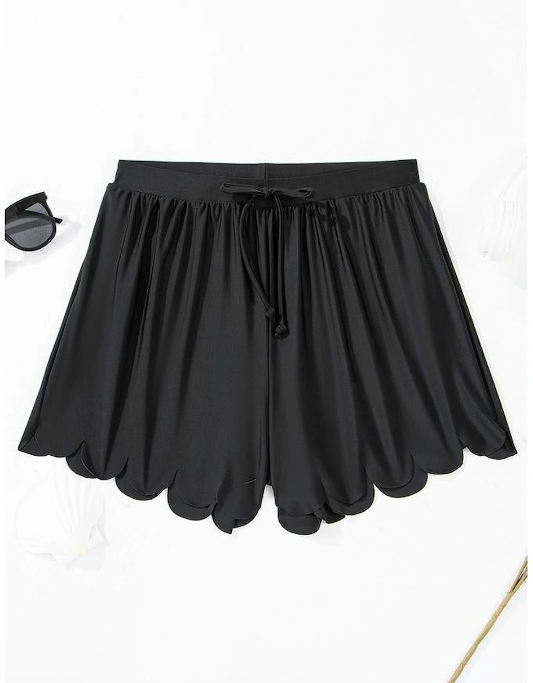 Black Scalloped Trim Beach Shorts