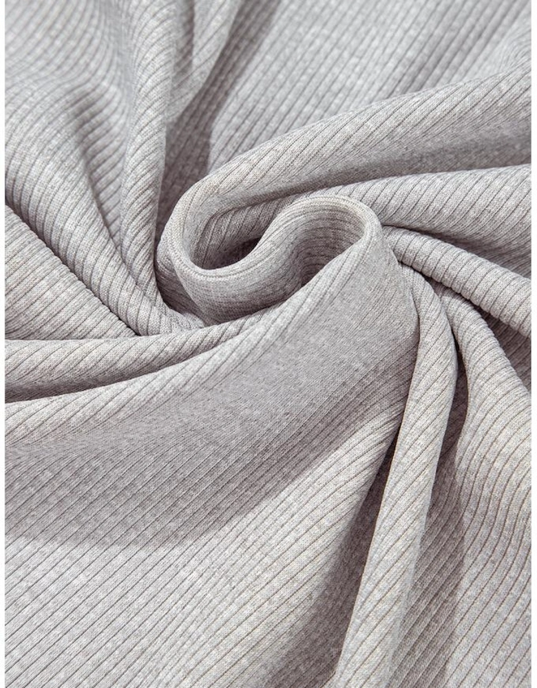 Gray Colorblock Ribbed Collared Oversized Sweatshirt