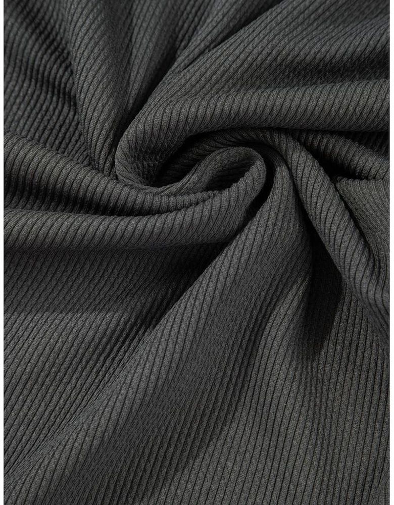 Gray Colorblock Ribbed Collared Oversized Sweatshirt