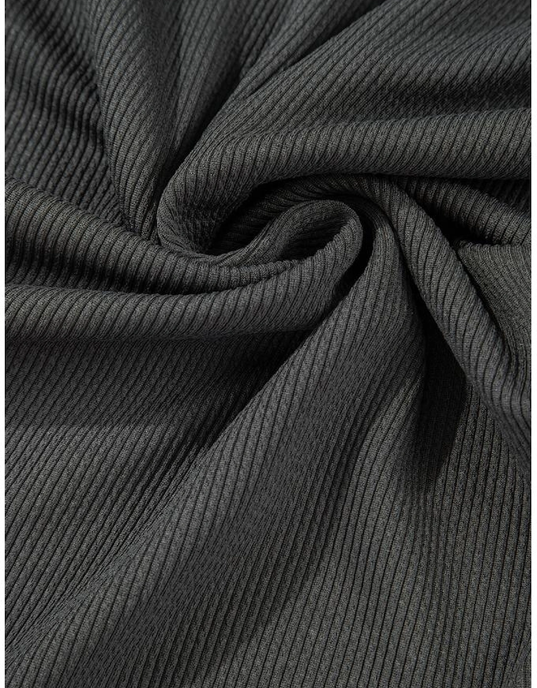 Gray Colorblock Ribbed Collared Oversized Sweatshirt