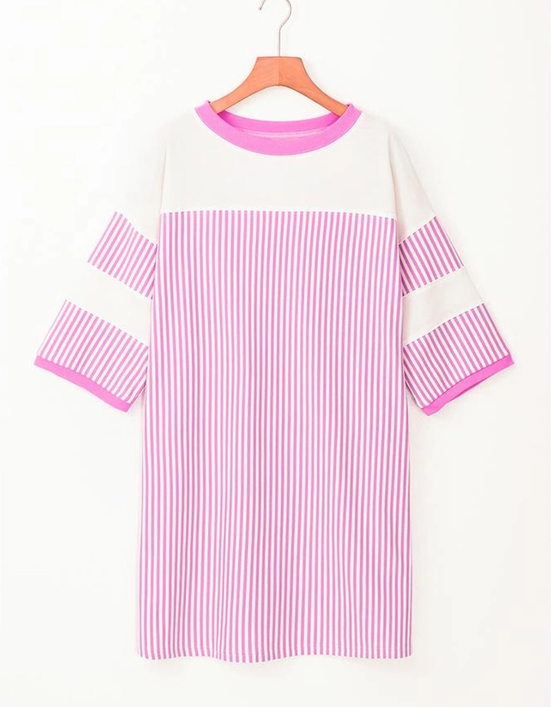 Phalaenopsis Striped Patchwork Three Quarters Sleeve Loose Mini Dress