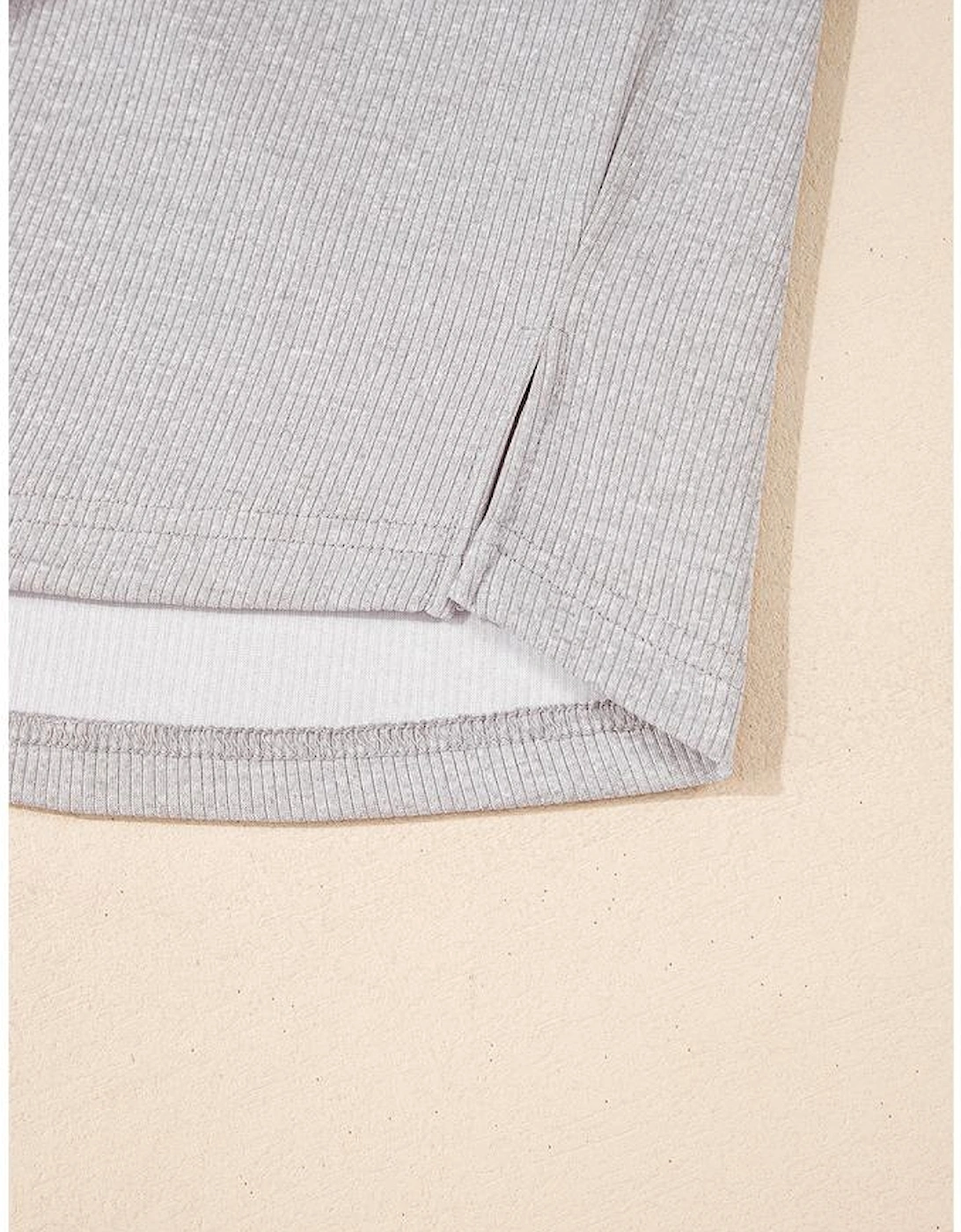 Gray Colorblock Ribbed Collared Oversized Sweatshirt