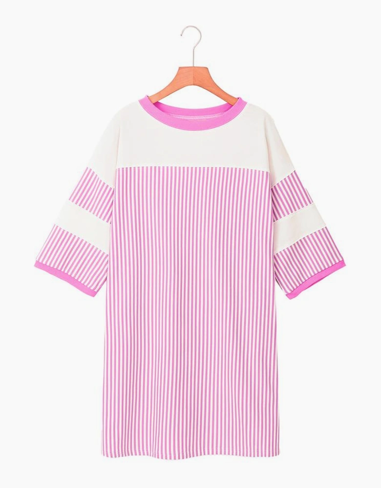 Phalaenopsis Striped Patchwork Three Quarters Sleeve Loose Mini Dress