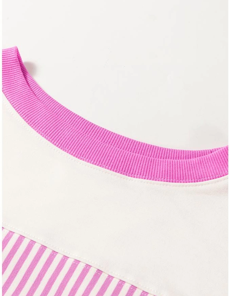 Phalaenopsis Striped Patchwork Three Quarters Sleeve Loose Mini Dress