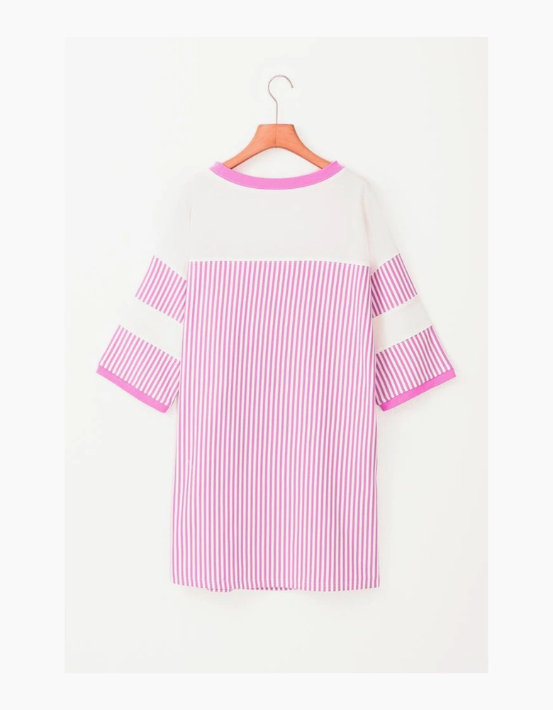 Phalaenopsis Striped Patchwork Three Quarters Sleeve Loose Mini Dress