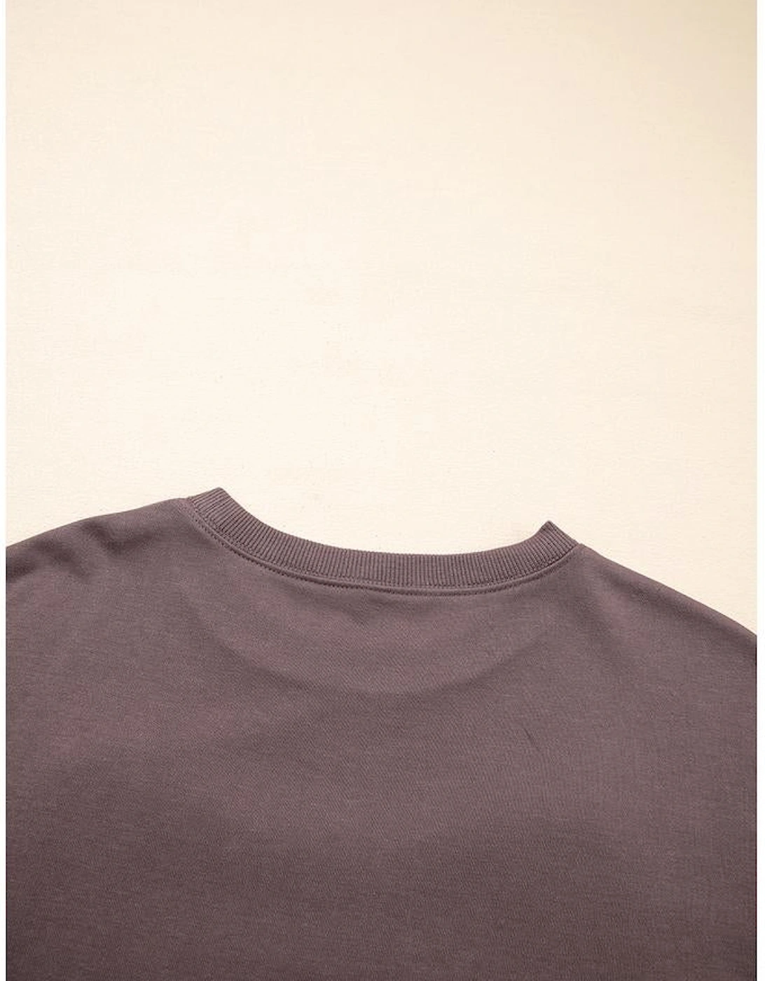 Dark Khaki Contrast Terry Bow Pattern Drop Shoulder Sweatshirt